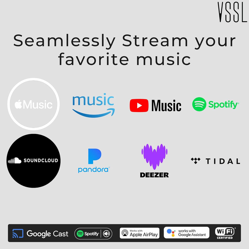 VSSL SX Wireless Smart Speaker with AirPlay 2, Google Cast & Spotify Connect | Powered WiFi Home Audio Speaker | Dolby Digital Certified | BMR Full-Range Driver with Down-Firing Woofer
