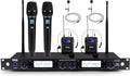 Pyle 4 Channel UHF Wireless Microphone System with 2 Handheld Mics, 2 Lavalier 2 Headsets & Beltpack Transmitters, 300ft Range, Rack Mount Receiver for Church, Meetings, DJ & PA Systems