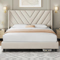 Yaheetech Queen Bed Frame Upholstered Platform Bed/Wooden Slat Support/Tufted Headboard with Wing Side/Mattress Foundation/No Box Spring Needed,Beige Queen