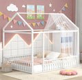 Bellemave Full Size House Floor Montessori Bedframe with Rails and roof, Metal House Bed for Kids, Montessori Floor Beds for Kids White