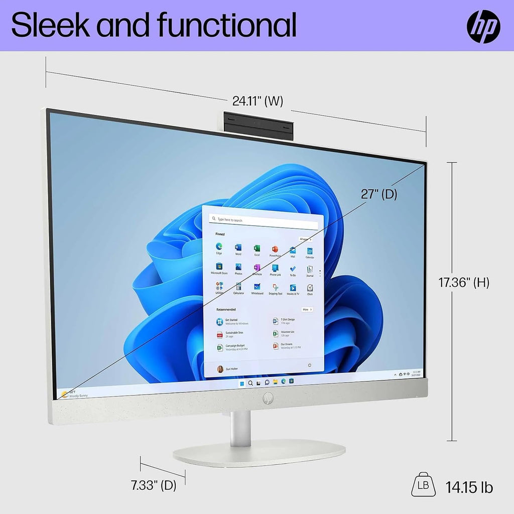HP 27" All-in-One Desktop Computer, FHD IPS Touchscreen, AMD Ryzen 5 7520U Processor, 16GB LPDDR5, 256GB SSD, Wi-Fi 6, HDMI, USB-C, Ethernet RJ-45, Wireless KB& Mouse, Windows 11 Home
