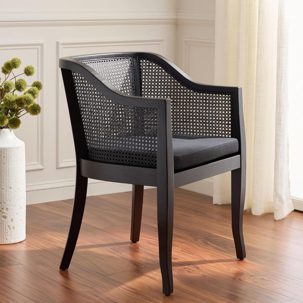 SAFAVIEH Furniture - Rina Cane Dining Chair - 17.1" Seat Height - Black - Rattan - Coastal Cane Design - Ideal for Dining Room, Kitchen - Fully Assembled (DCH9501C)