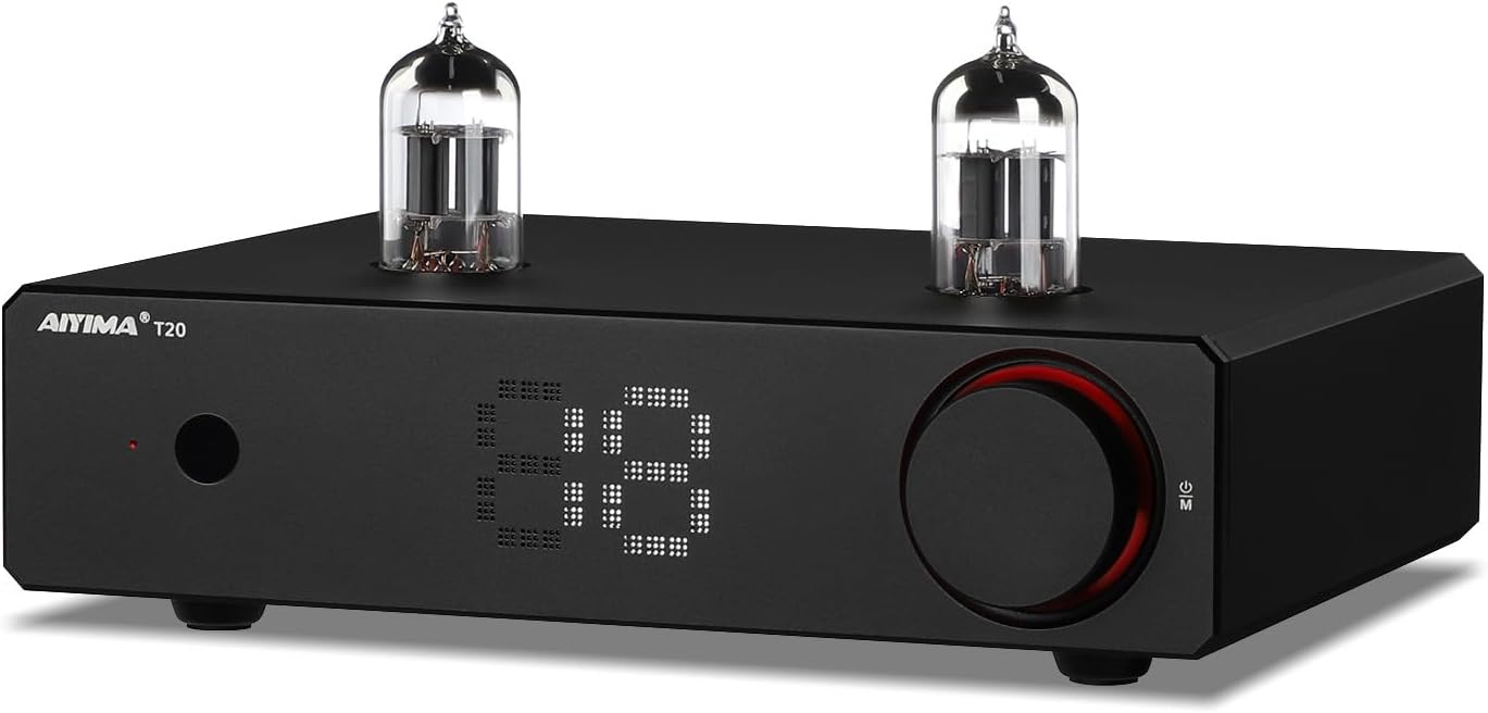AIYIMA T20 Fully Balanced Tube Preamp for Home Audio - ECC83 Tube Design, Swappable Op-Amps & Tubes, XLR/RCA Inputs/Outputs, Pre-Amp for 2 Channel Stereo Hi-Fi Amplifier & 2.1 Theater Setup