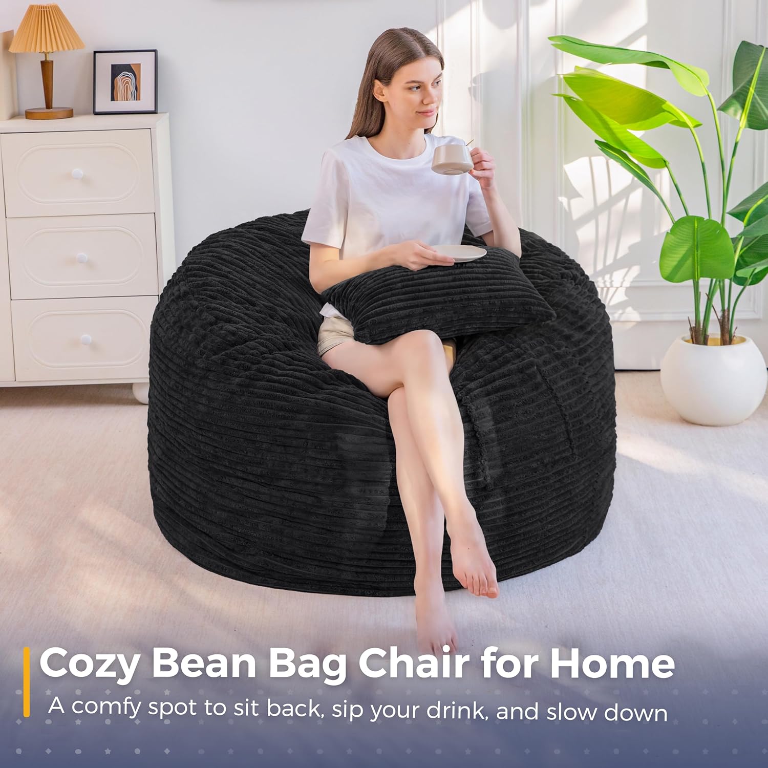 MAXYOYO Giant Bean Bag Chair Bed with Pillow, Convertible Beanbag Sofa to Floor Bed, Lazy Chair Couch with Removable Cover, High-Density Shredded Foam Filling, Cozy Lounge for Bedroom Living Room