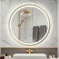 Round LED Bathroom Mirror with Lights, 28x28 Inch Gold Wall Mounted Frame Lighted Vanity Mirrors