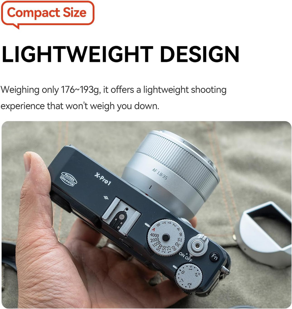 TTArtisan 35mm F1.8 Mark II for X-Mount Silver AF Lens 35mm F/1.8 APS-C Portrait Lenses for Fuji X-A7 X-H1 X-T100 X-T20 X-T3 X-T30 X-T30II X-T4 XT-50 X-Pro3 X-E4 X-S10 X-M1 X-M5 (Silver)