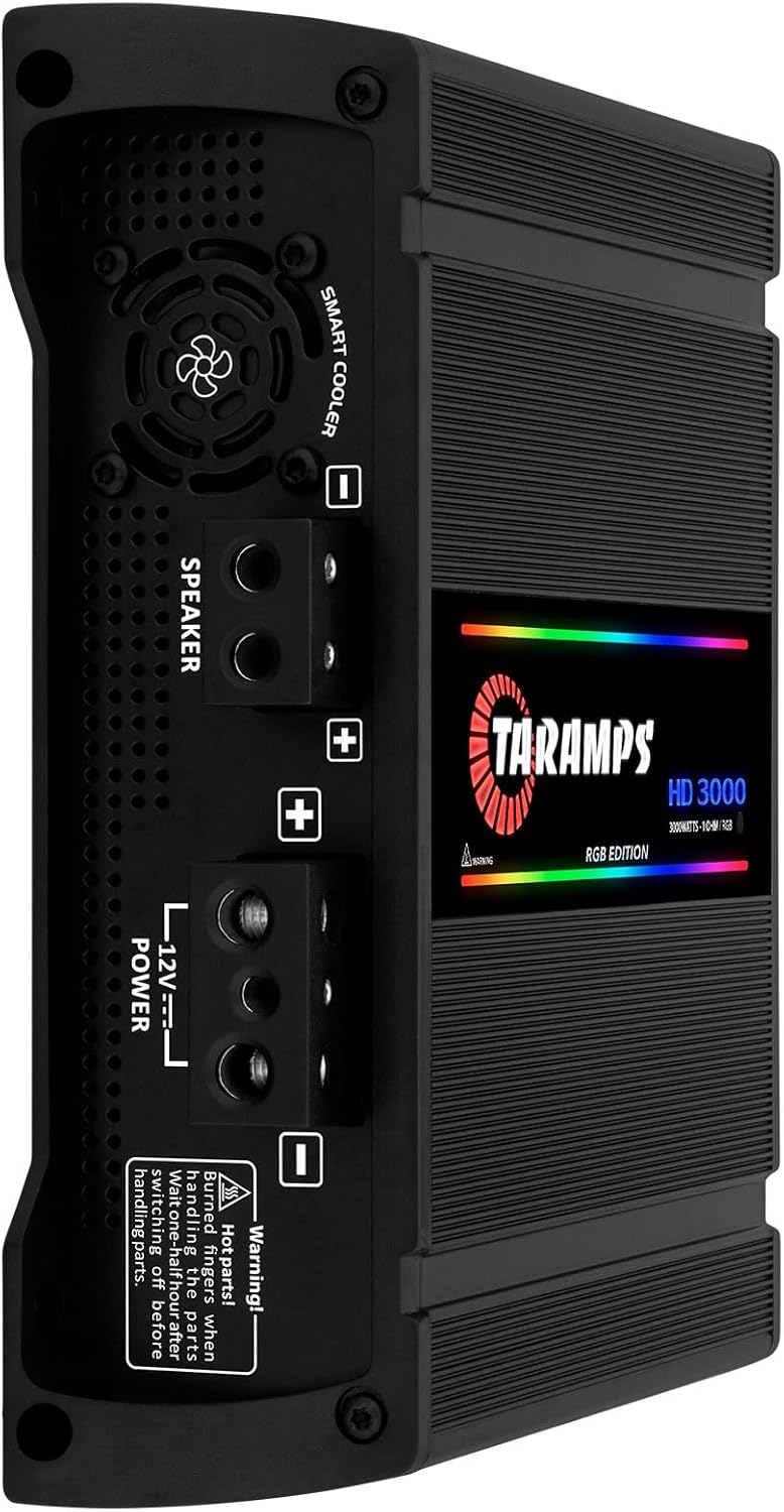 Taramps HD 3000 1 Ohm Black RGB 1 Channel Amplifier 3000 Watts RMS Digital, 108 RGB Effects, Crossover, Low/High Pass, Bass Boost, Car Audio System, Monoblock Full Range, LED Monitor Indicator, HD 3k