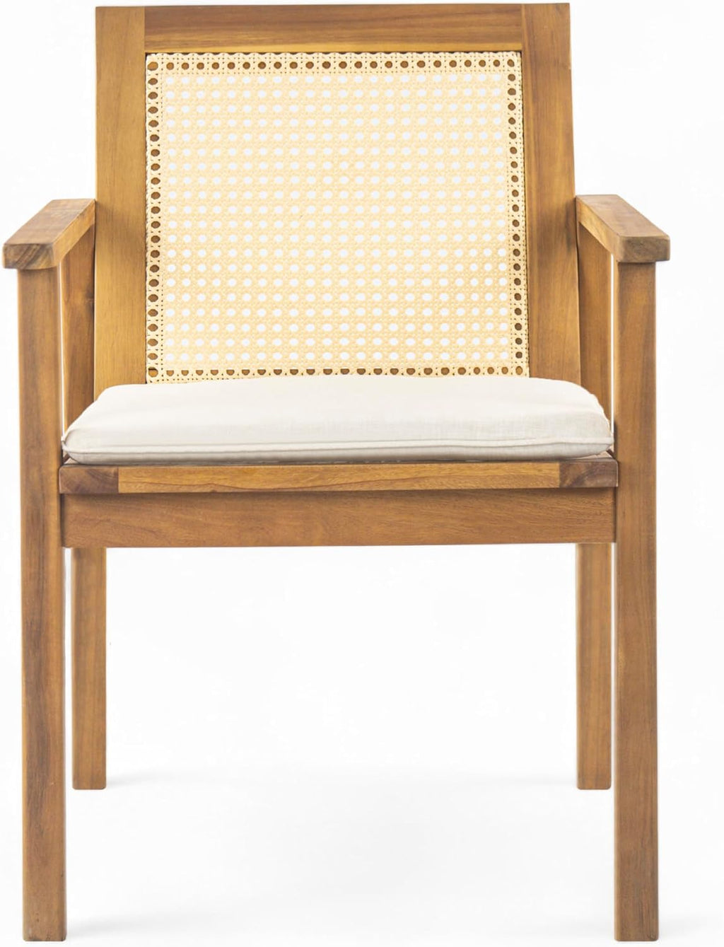 Christopher Knight Home Dessa Outdoor Dining Chairs Set of 2, Acacia Wood Dining Chair, Woven Wicker Back Accent Chairs, Breathable Armchair, Comfort Cushion Seating for Backyard Garden, Teak+Beige