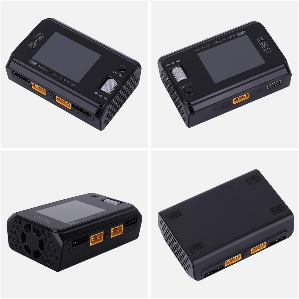ToolkitRC M6D 15A x 2 DC Dual-Channel Output 1-6s Charger Discharger and ADP100 100w 20v 5A Power Supply Unit Set Sell, Black