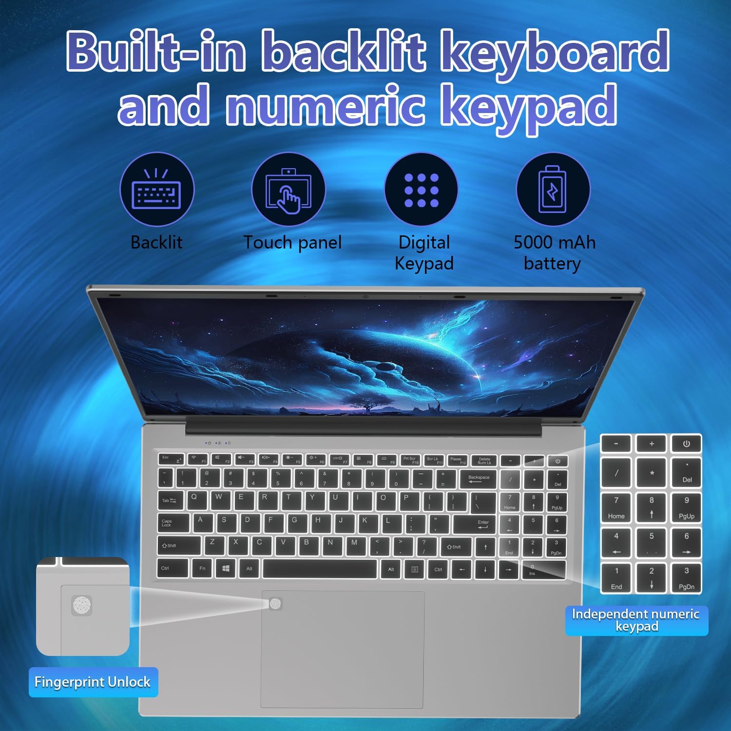 Auusda 16" Traditional Laptop Computer, i3 Processor 16GB RAM 1TB SSD Silver Laptops Notebook with Backlit Keyboard, Fingerprint, WiFi 6 Bluetooth 5.3 Laptops for Students & Office USB-C Port