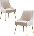 Modern Velvet Dining Chairs Set of 2, Contemporary Upholstered Furniture Collection with Polished Gold Metal Legs, Elegant Accent Chairs for Kitchen Living Room(White)