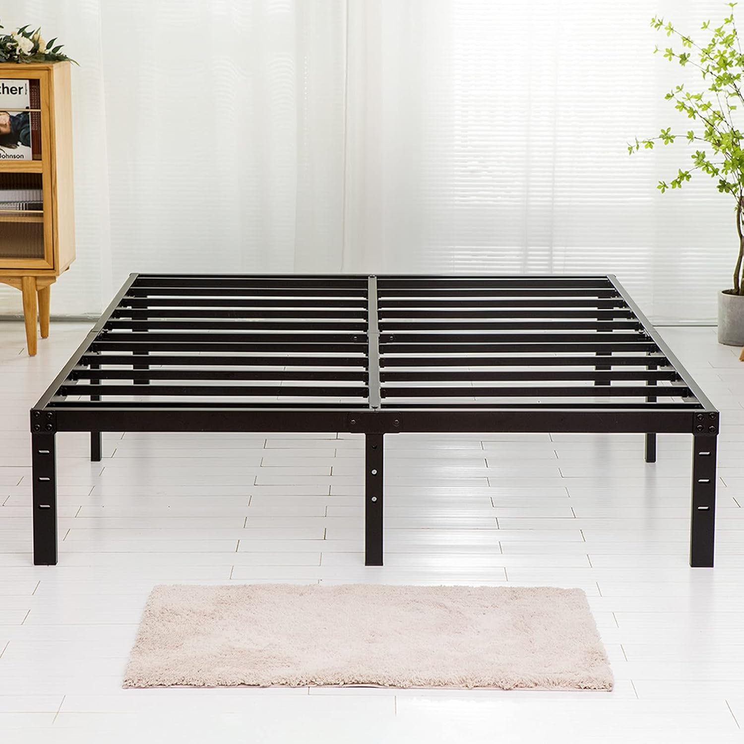 Wulanos Queen Size Bed Frame, 3500lbs Heavy Duty Metal Platform with Steel Slats Support, Sturdy and Noise-Free, 14 Inches High Bedframes with Ample Storage, No Box Spring Needed
