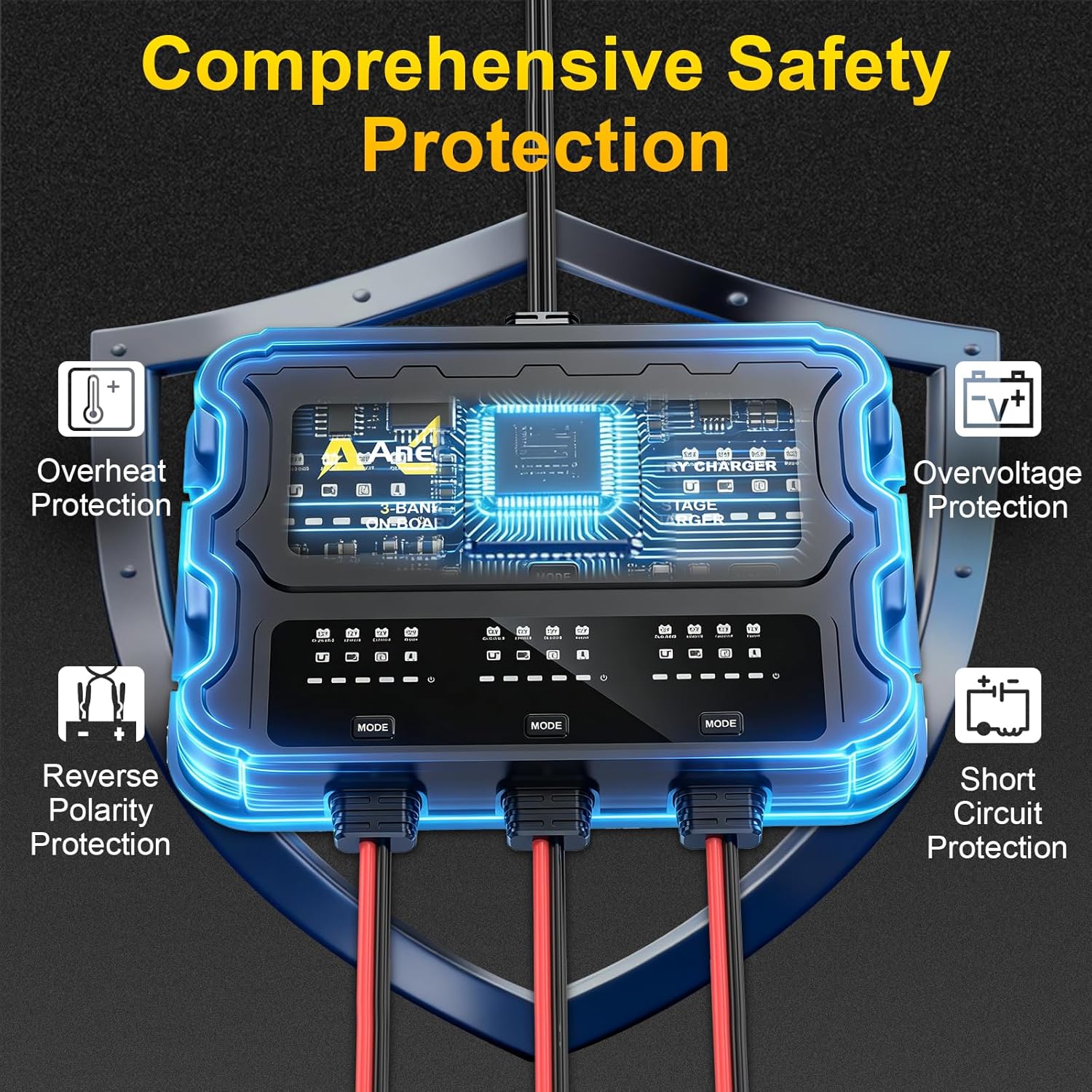 3 Bank Marine Battery Charger, 12V (5A/Bank) IP68 Waterproof LCD Onboard Battery Charger with Overcharge Protection & Temperature Compensation- for Lead-Acid, AGM, EFB, LiFePO4, Lithium, Boat, Car, RV