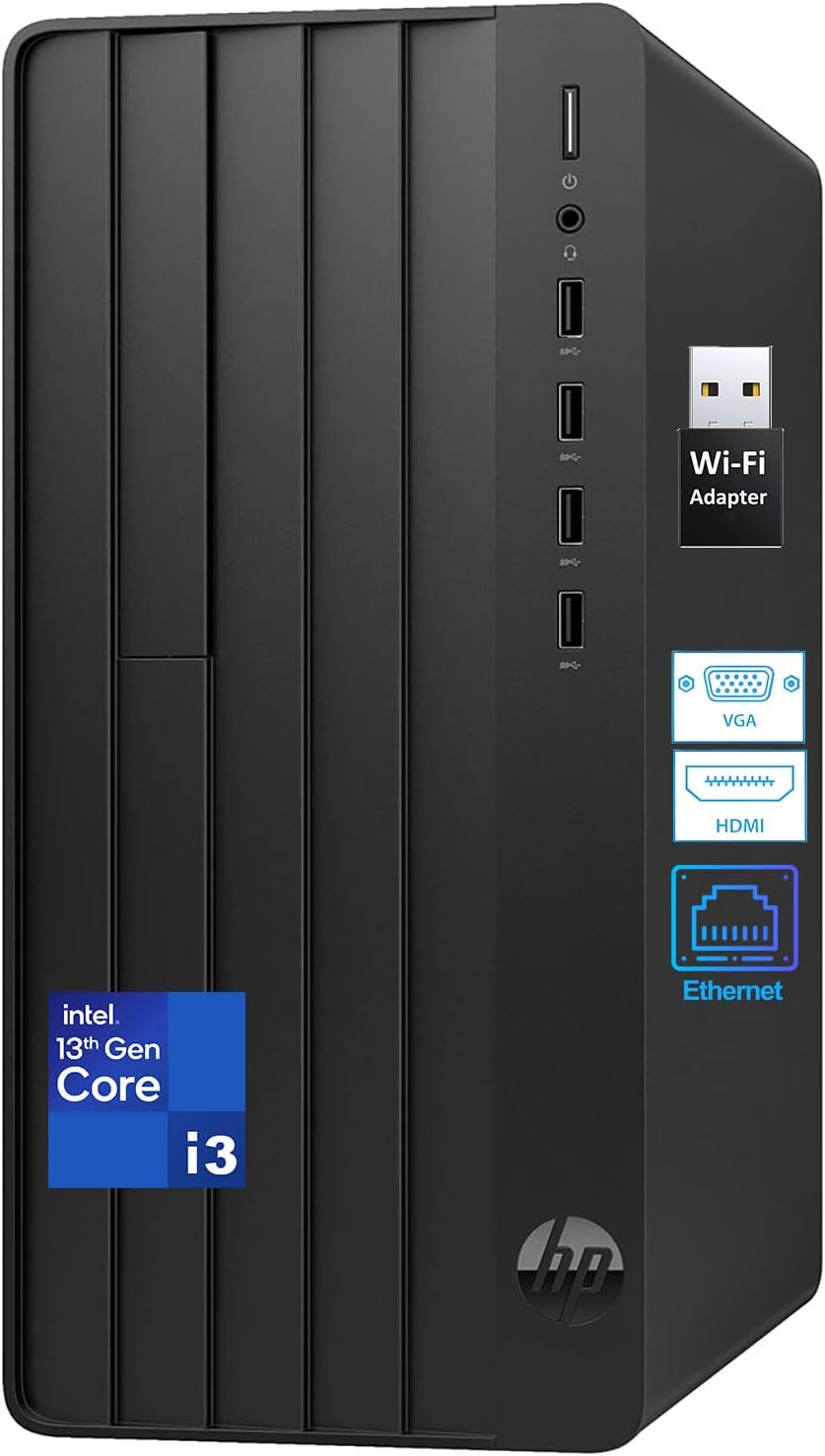 HP Desktop Computer Tower, 13th Gen Intel Quad-Core Processor, 8GB DDR4 RAM, 256GB SSD, Keyboard and Mouse, WiFi Adapter, Vga, Rj-45, Hdmi, Windows 11 Home, Office 365