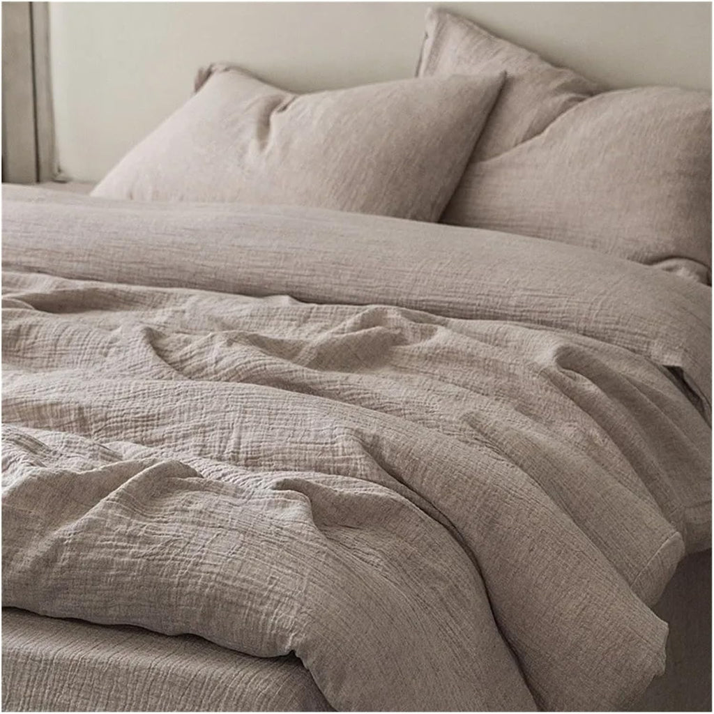 Natural Health Cotton and Linen Bedding Set Plain Color Super Soft Breathable Double Queen King Duvet Cover Bed Sheet Pillowcase,Bedding