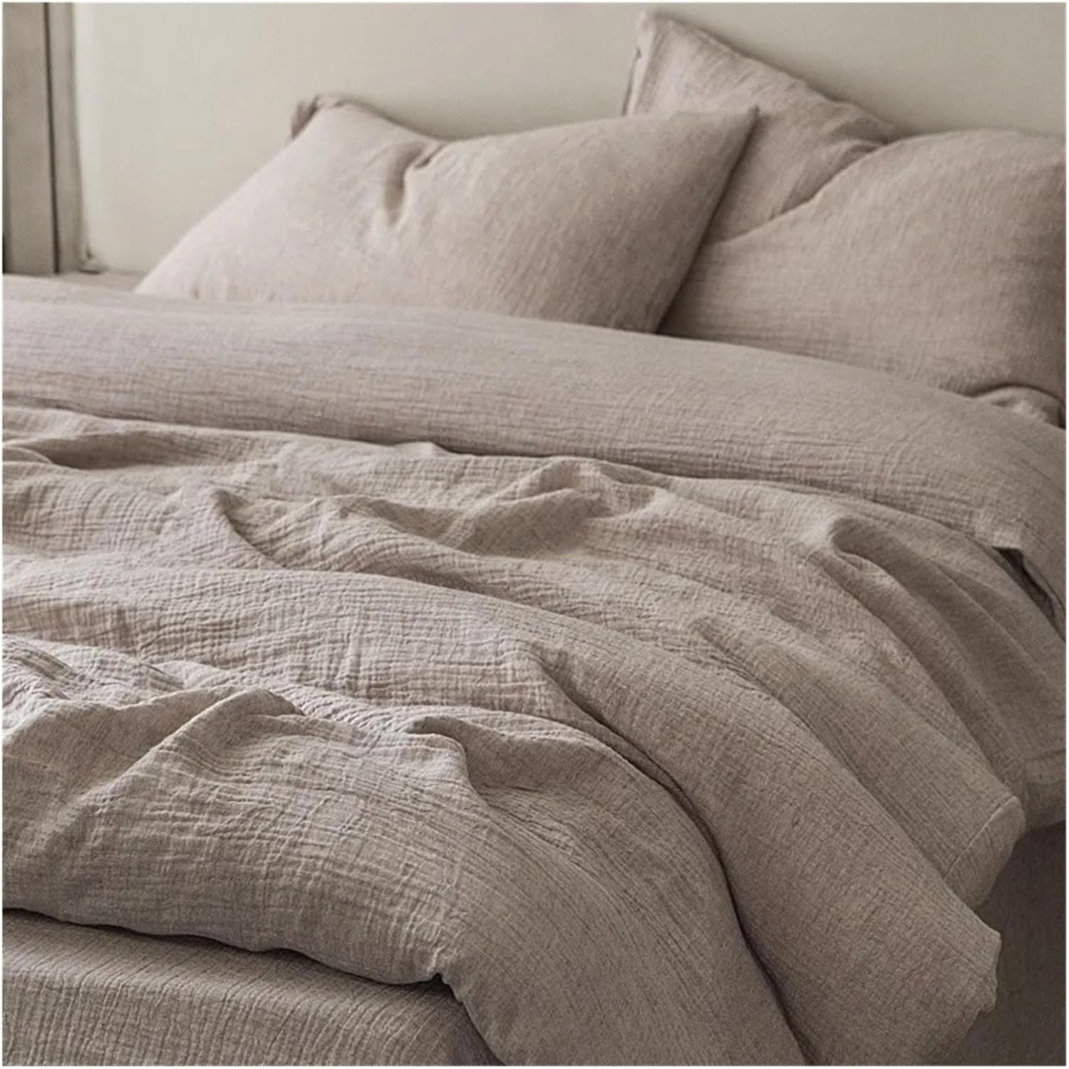 Natural Health Cotton and Linen Bedding Set Plain Color Super Soft Breathable Double Queen King Duvet Cover Bed Sheet Pillowcase,Bedding