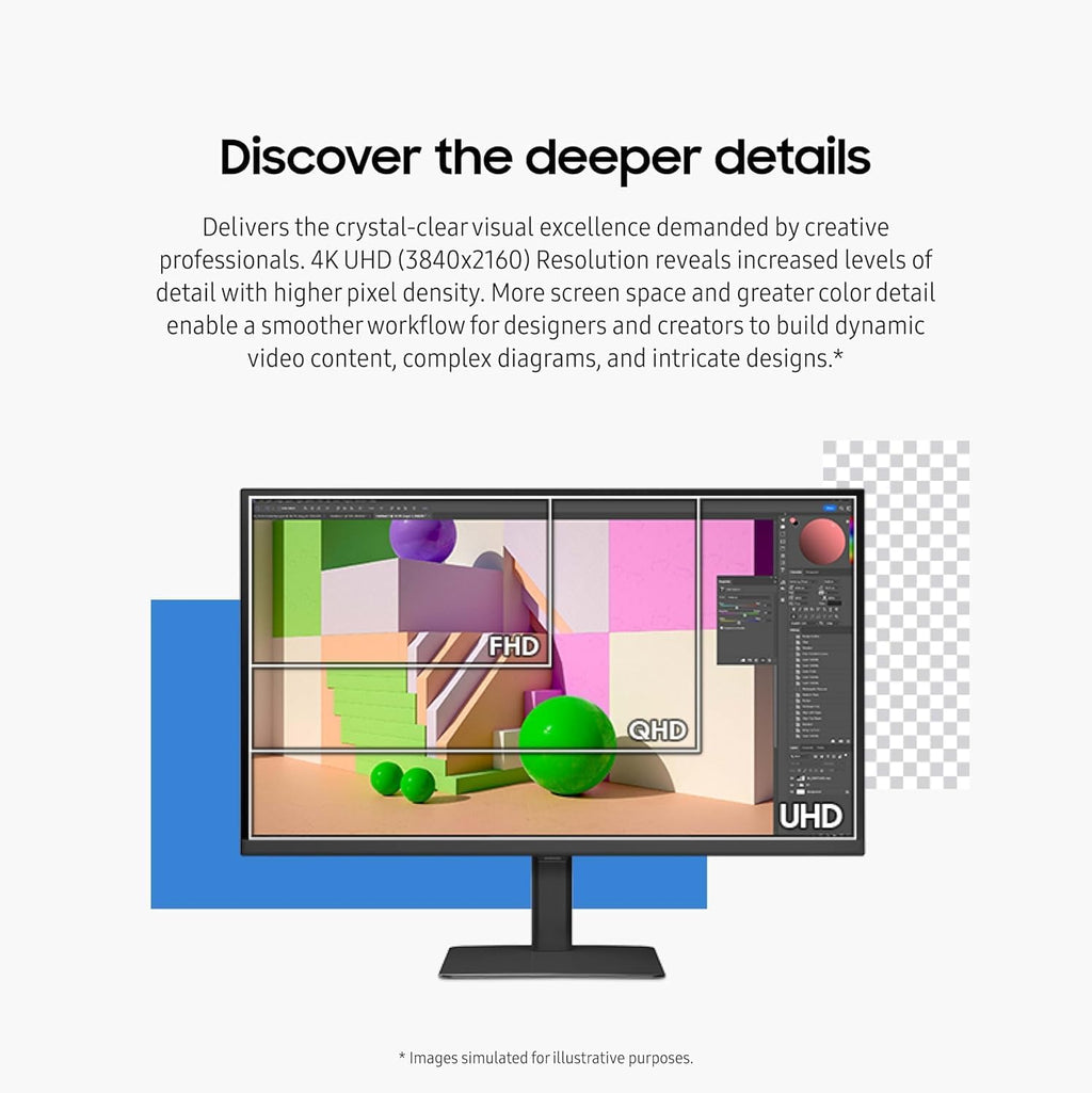 SAMSUNG 27" ViewFinity S8 (S80D) Series 4K UHD High Resolution Computer Monitor, HDR10, Multiple Ports w/ HDMI, DisplayPort, USB-A, Height Adjustable Stand, LS27D806EANXGO, 2024, 3Yr Warranty