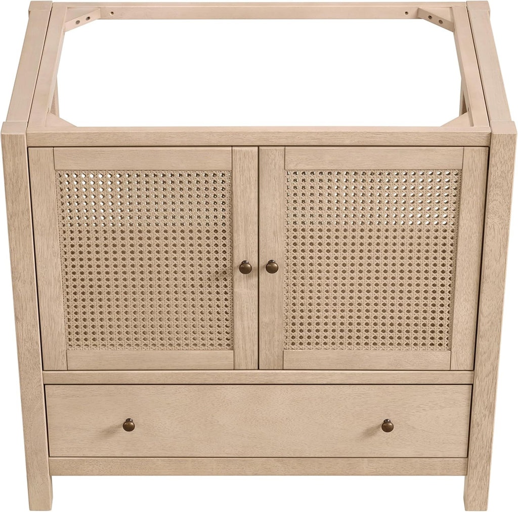 Alaterre Furniture Lucca Bathroom Vanity - Freestanding Cabinet Without Sink - 36 Inch Wood Bathroom Vanity with Large Drawer and Soft-Close Doors - Under Sink Cabinet Only (Natural)