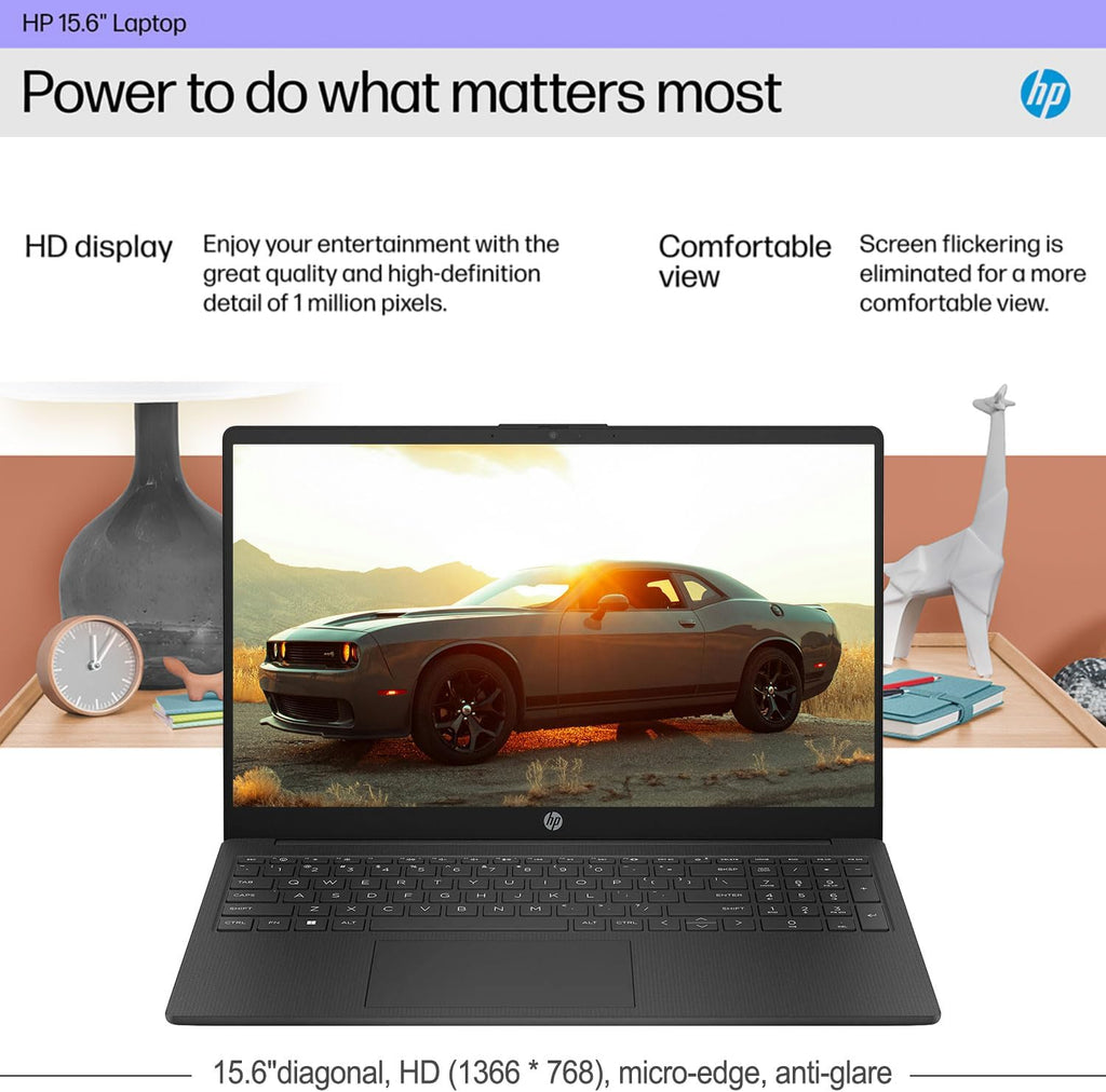 HP 15.6" Portable Laptop (Include 1 Year Microsoft 365), HD Display, Intel Quad-Core N200 Processor, 16GB RAM, 128GB Storage, Wi-Fi 6, Webcam, HDMI, Numeric Keypad, Windows 11 Home, Black
