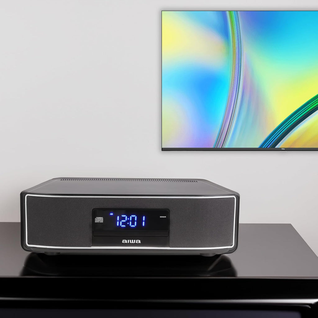 AIWA Exos Home Speaker, Premium 30W RMS Sound System with CD Player, Bluetooth Connectivity, FM Radio, Optical Digital Input, Dual 1” Tweeters + Dual 2” Bass Units, IR Remote Control