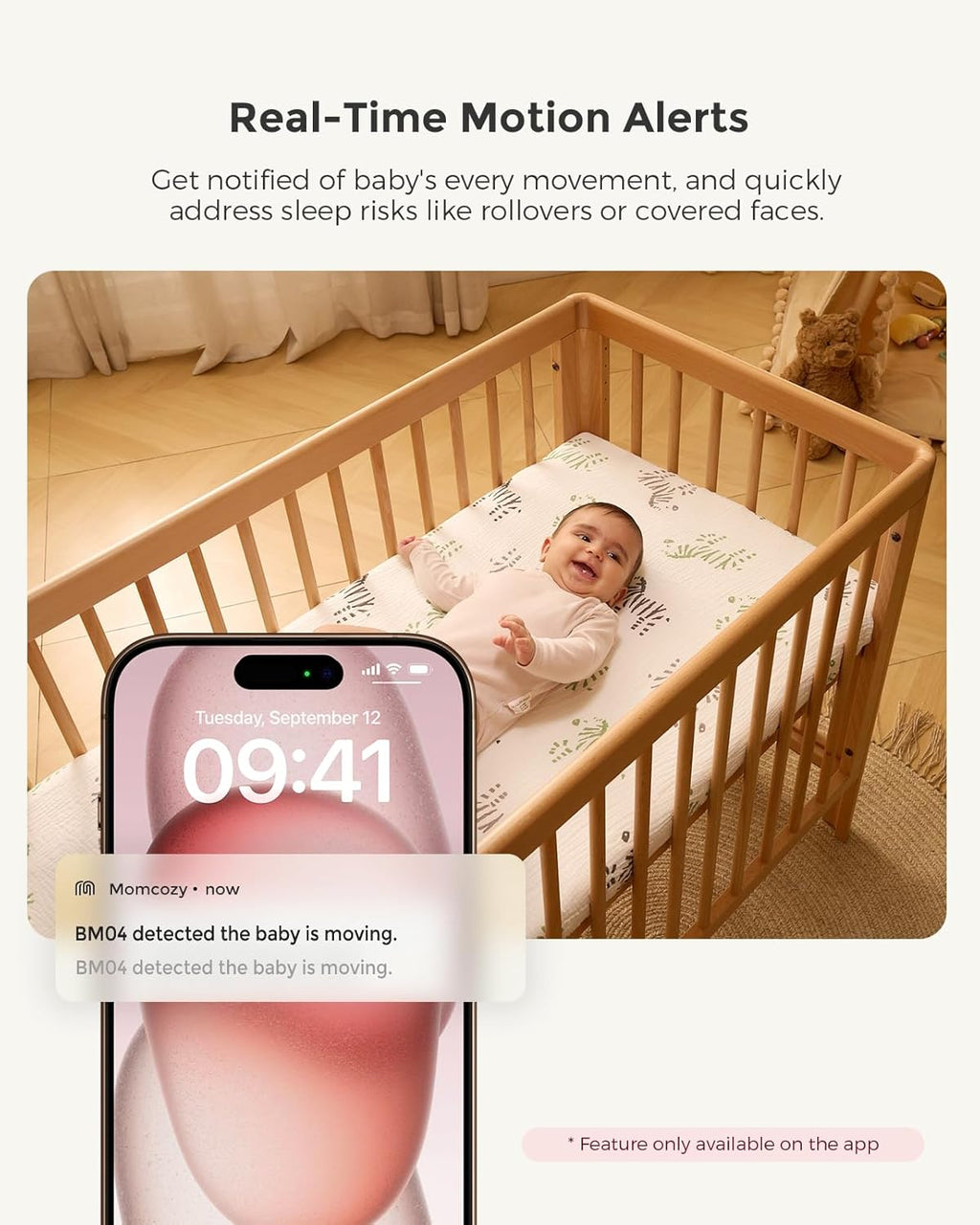 Momcozy Smart WiFi Baby Monitor with Camera and Audio, 5" 1080P Screen with Wall Mount, Motion & Cry Detection, Safe Fence,Clear Night Vision, 5000mAh Battery, 2-Way Talk, Photo & Video Recording,BM04