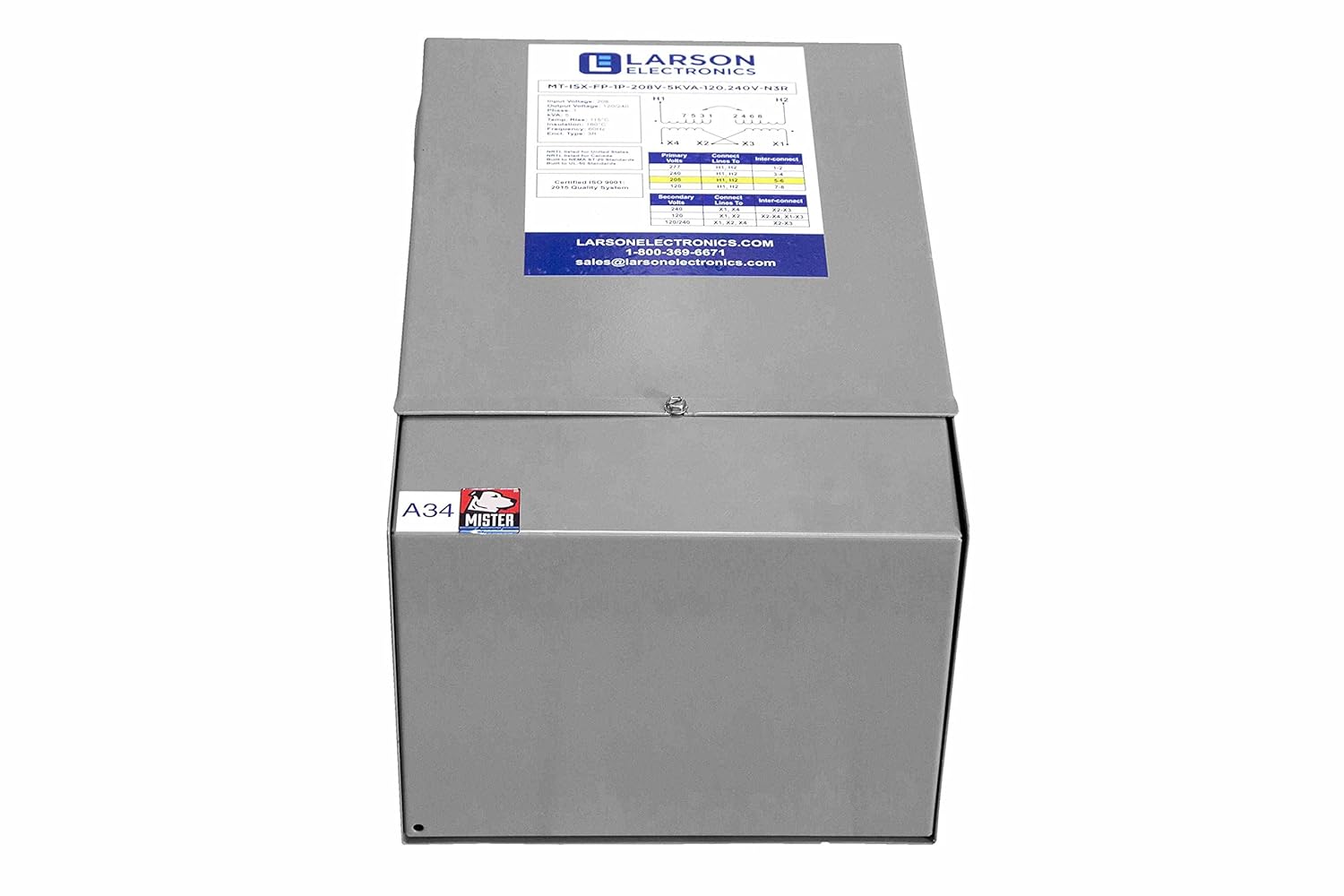 1 kVA Isolation Transformer - 480V Primary - 208V Secondary - NEMA 3R - Fully Potted - 1 Phase