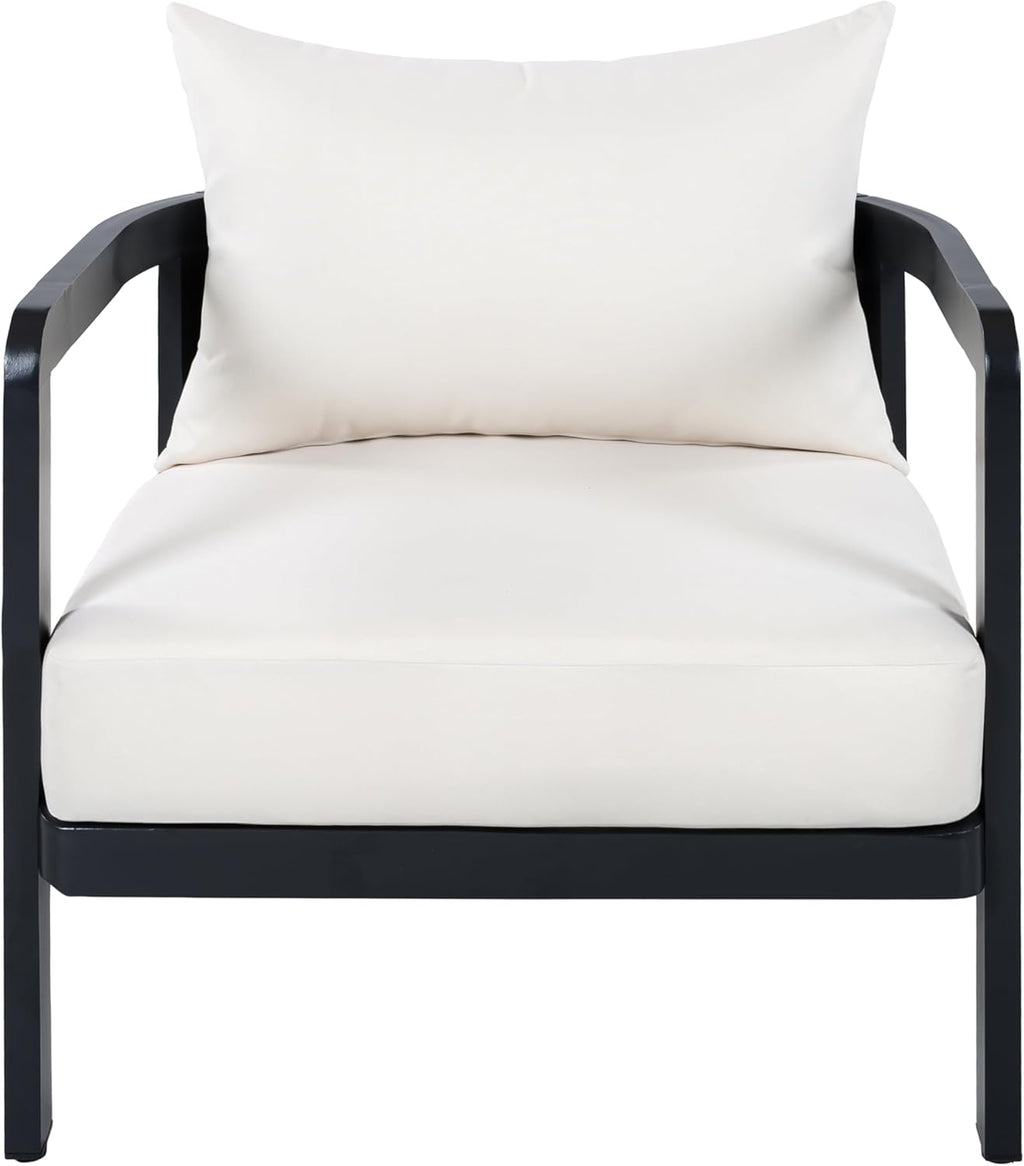 Christopher Knight Home Lulala Aluminum Lounge Chair Outdoor with Removable Cushion, Metal Frame Patio Accent Chair, Patio Garden Comfy Reading Chair, Beige+Black