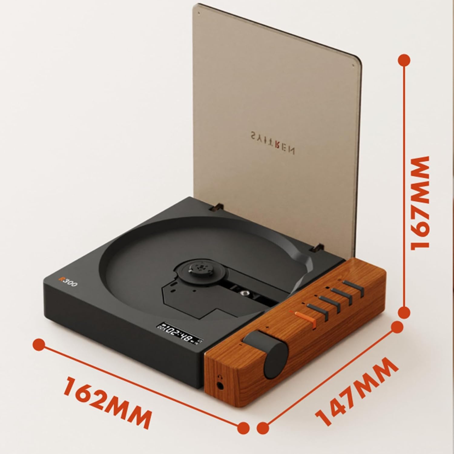 syitren R300 CD Player Portable Bluetooth Desktop Retro CD Players for Home,Without Speakers, Rechargeble Battery Small Compact Vintage CD Player,SPDIF Out,Brown