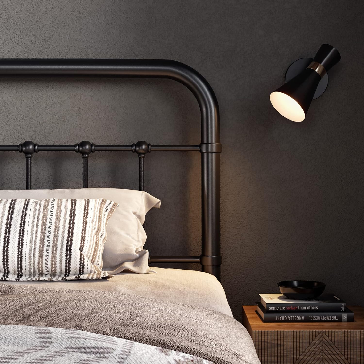 Allewie Queen Size Metal Platform Bed Frame with Victorian Style Wrought Iron-Art Headboard/Footboard, No Box Spring Required, Black