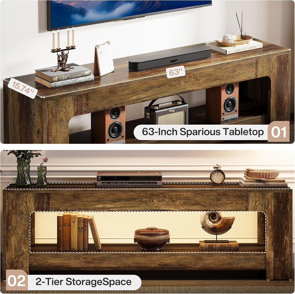 Tribesigns TV Stand for Living Room for 55/60/65/75-Inch TVs, Farmhouse Rustic TV Console with Storage Shelves, 63" Entertainment Center Television Stand for Bedroom, Brown
