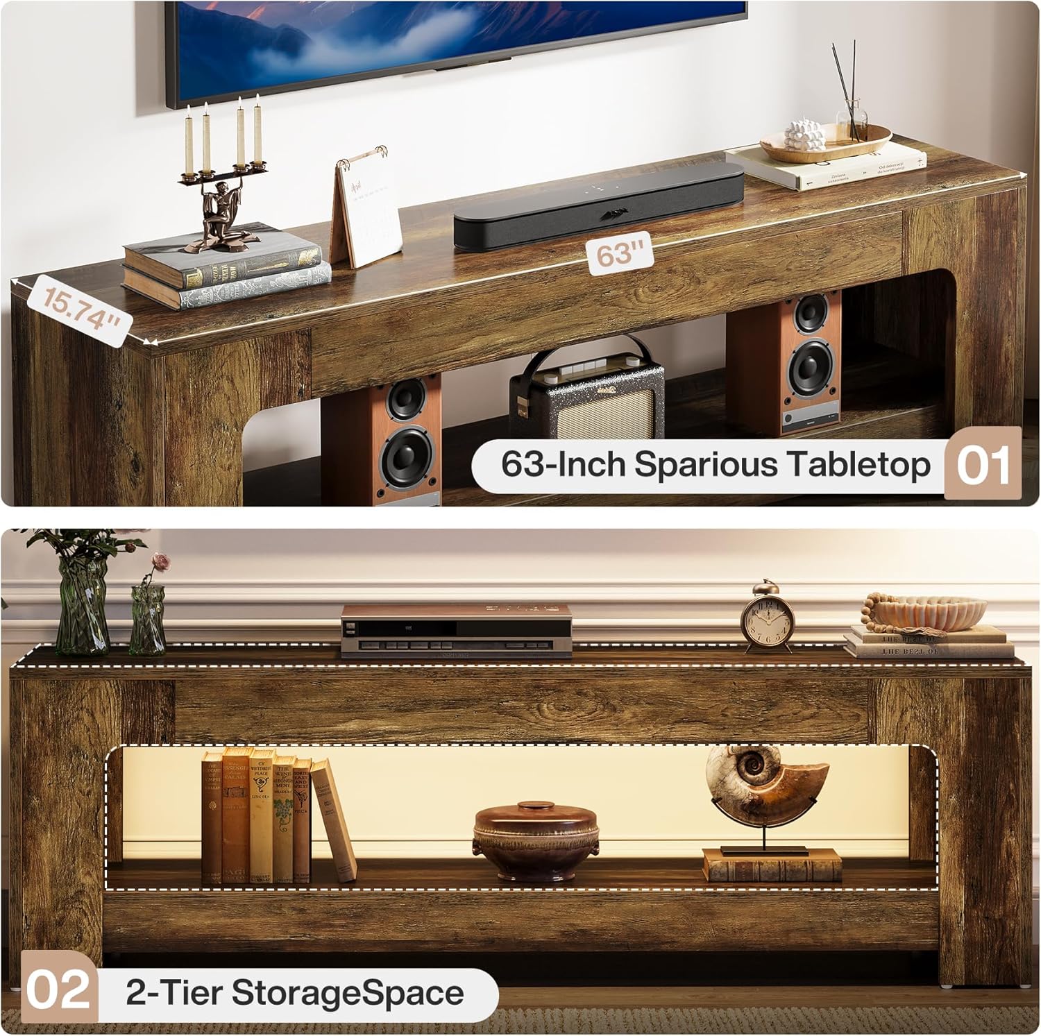 Tribesigns TV Stand for Living Room for 55/60/65/75-Inch TVs, Farmhouse Rustic TV Console with Storage Shelves, 63" Entertainment Center Television Stand for Bedroom, Brown