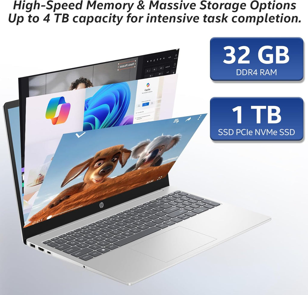 HP 17 inch laptops, AMD Ryzen 5 7430U(Beats i7-1165G7), 32GB RAM 1TB NVMe SSD Windows 11 Pro, 17.3" FHD IPS, Copilot AI, Numeric Keyboard, Type-c, Patented KB Kit