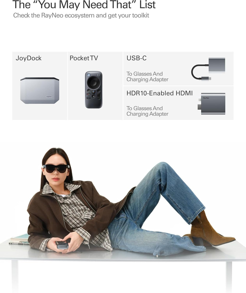 RayNeo Air 4 Pro AR/XR Glasses, HDR10 201" Virtual Display, 120Hz 3D Movie & Gaming Video Display, USB-C Plug & Play for iPhone 17/16/15, Android, Switch 2, PS5, Steam Deck