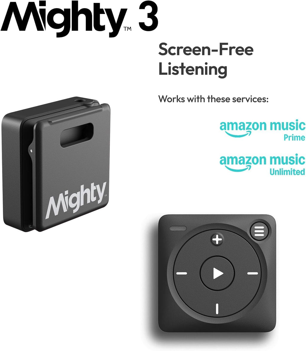 Mighty 3 Amazon Music Player – Portable Screen-Free Offline Music for Kids & Fitness, Bluetooth & Wired Headphones, Stores 1000+ Songs, No Phone or WiFi Needed for Playback - Black