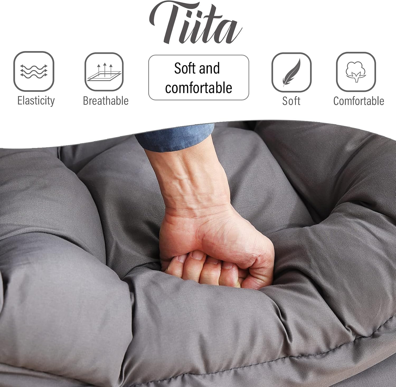 Tiita Modern Large Accent Chair with Ottoman, Comfy Leisure Sofa Armchair with Footrest, Reading Chair for Bedroom, Living Room, Dorm Rooms, Garden Dark Grey