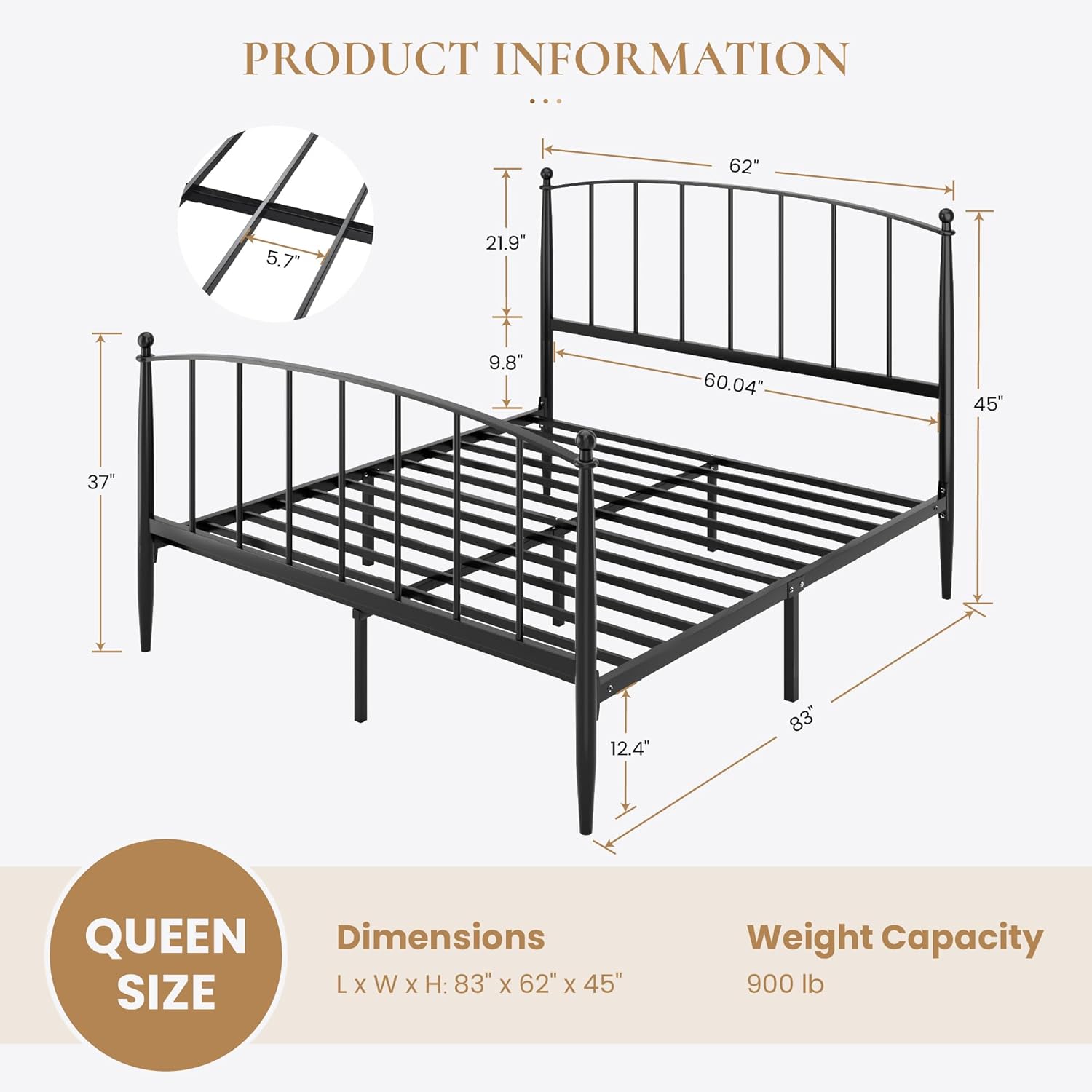 SHA CERLIN Queen Bed Frame, Metal Platform Bed with Victorian Style Iron-Art Headboard and Footboard, Easy Assembly, No Box Spring Needed, Black