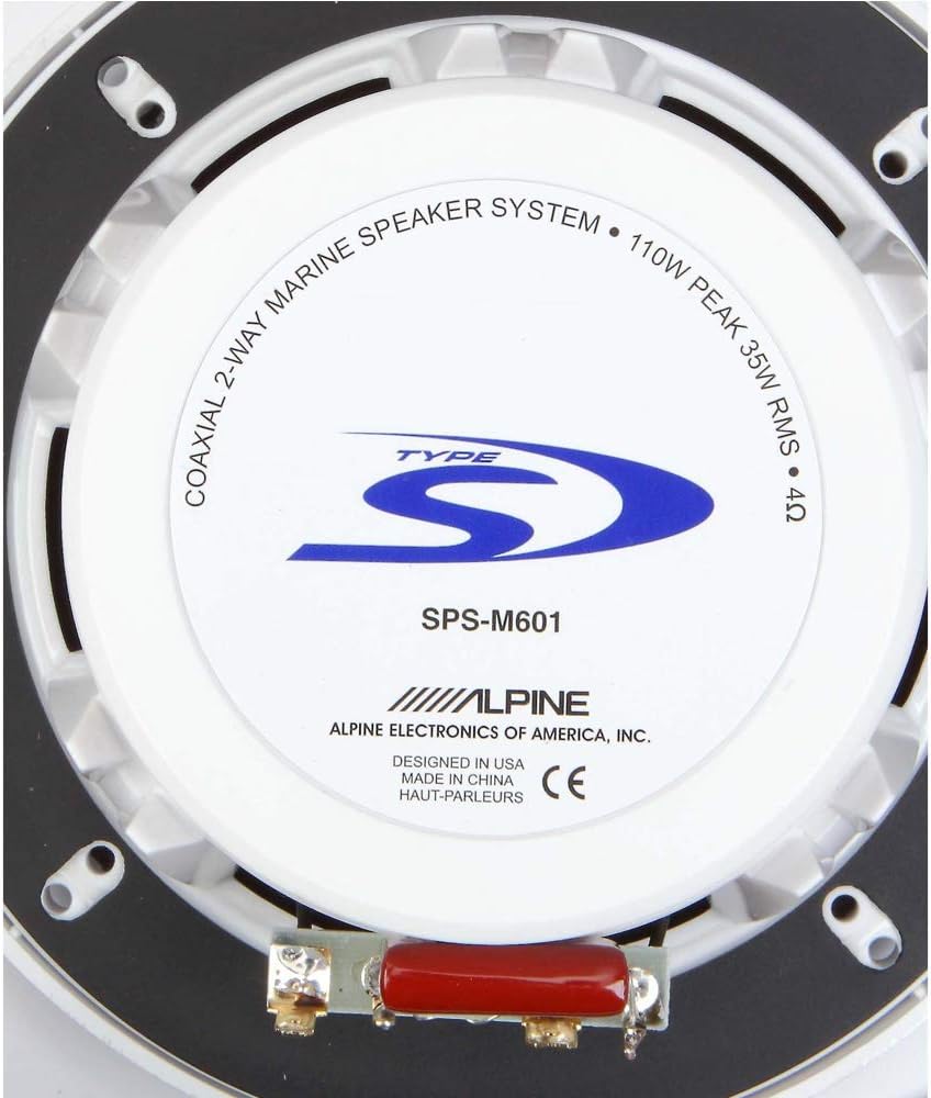Alpine SPS-M601 110W 6-1/2" 6.5" 2-Way Type-S Marine Coaxial Speakers - Silver