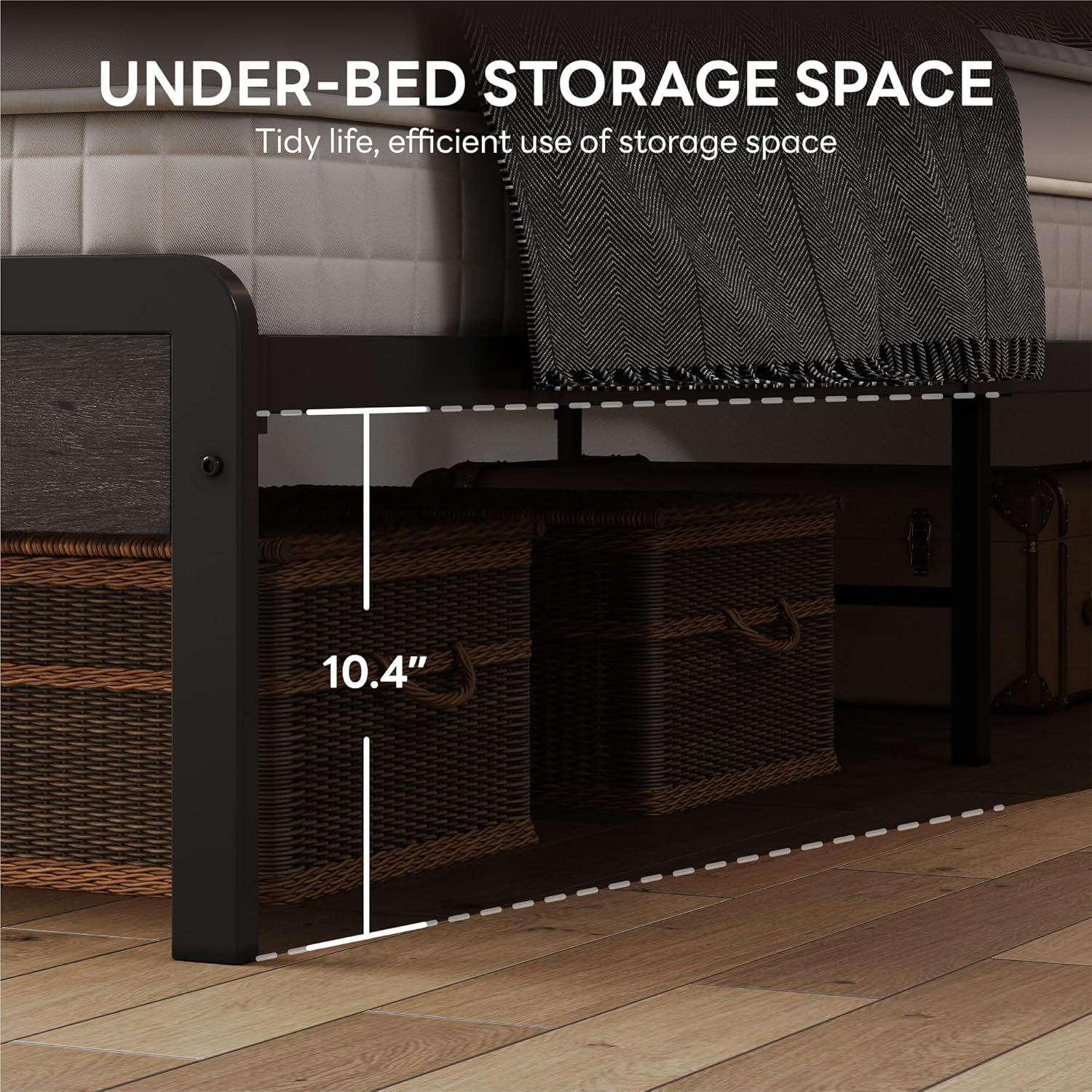 LIKIMIO Queen Bed Frame with Headboard, Dark Wood Camas Queen with Strong Supports, Sturdy, Noise-Free, No Box Spring Needed, Grey