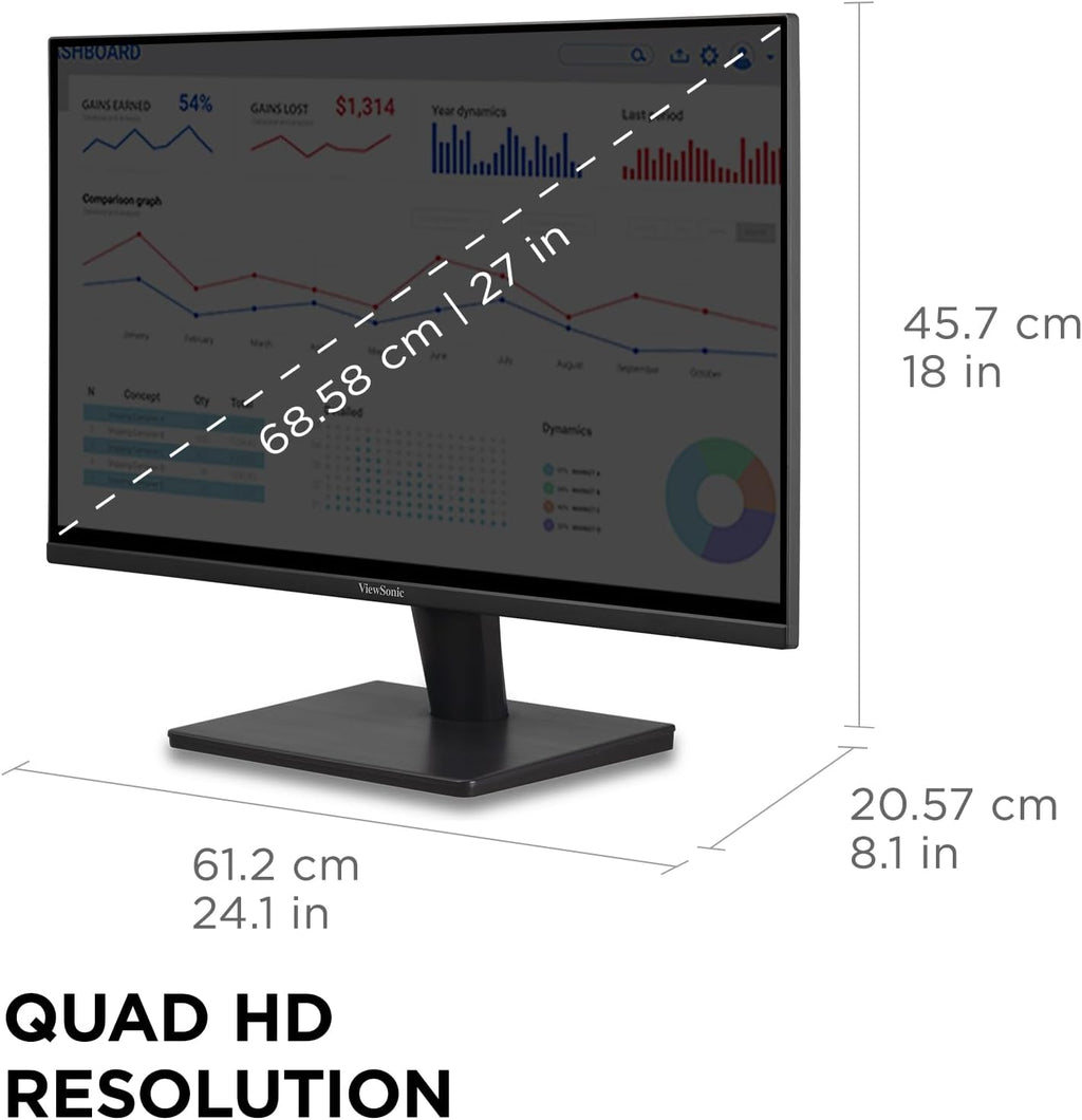 ViewSonic VS2725-2K 27 Inch 1440p Monitor, 100Hz Refresh Rate for Smooth Home and Office Viewing, Eye Care Technology, HDMI, and DisplayPort Inputs