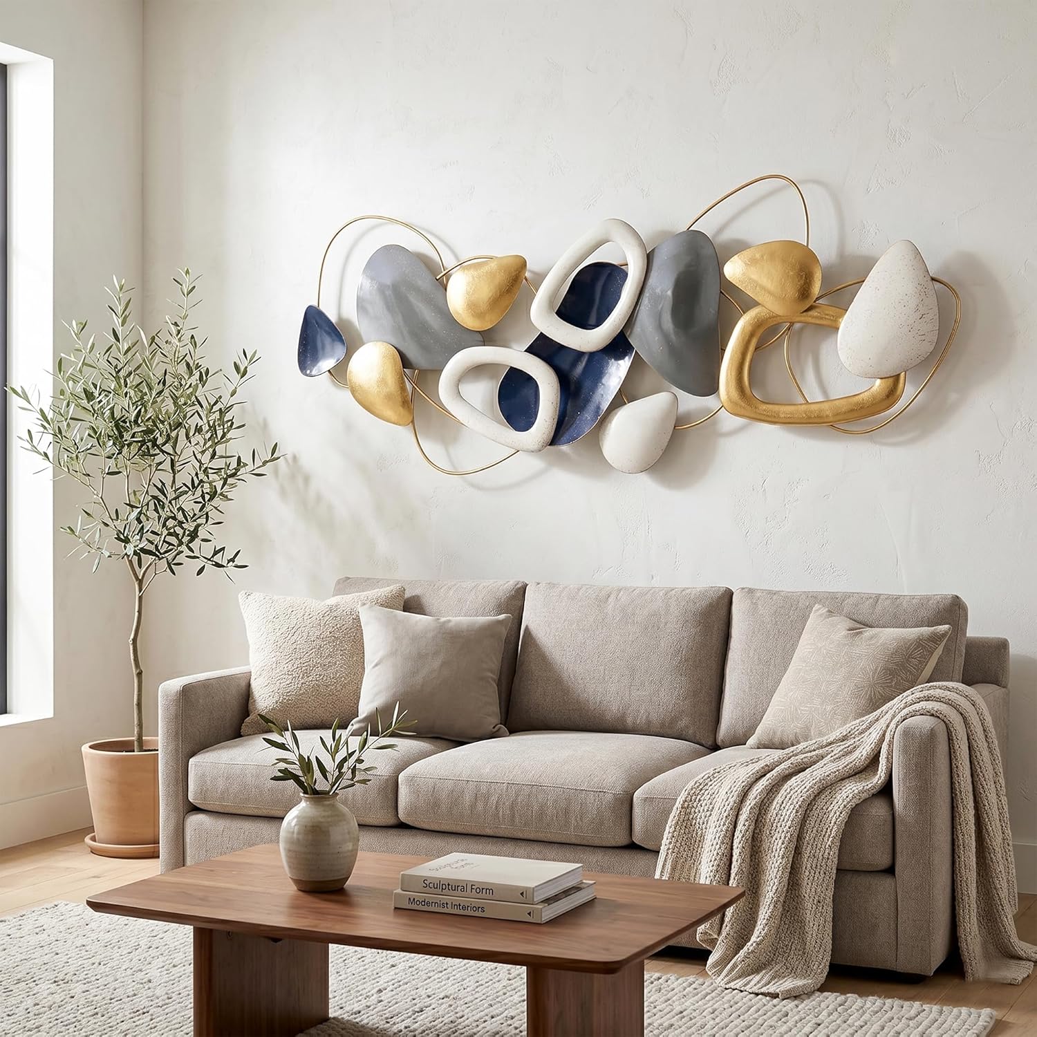 Axioglo Large Metal Wall Art Decor, 3D Abstract Stone Design, Handcrafted Metal Wall Sculpture for Living Room, Bedroom & Entryway（59"）