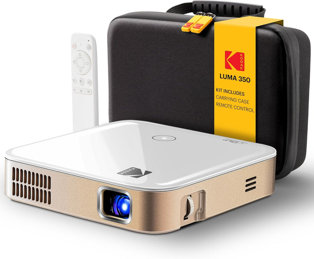 KODAK Luma 350 Smart Pico Mini Portable Projector - White - Android OS Streaming Movie Projector - 150-Inch Auto Keystone Home Theater Display - Battery Powered with Wi-Fi & Bluetooth Casting