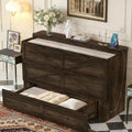Bellemave Queen Murphy Bedframe, Cabinet Bed with Charging Station and Storage, Farmhouse Murphy Cabinet with Foldable Panel, Noisy Free, for Guest Bedroom, Living Room, Office, Rustic Gray