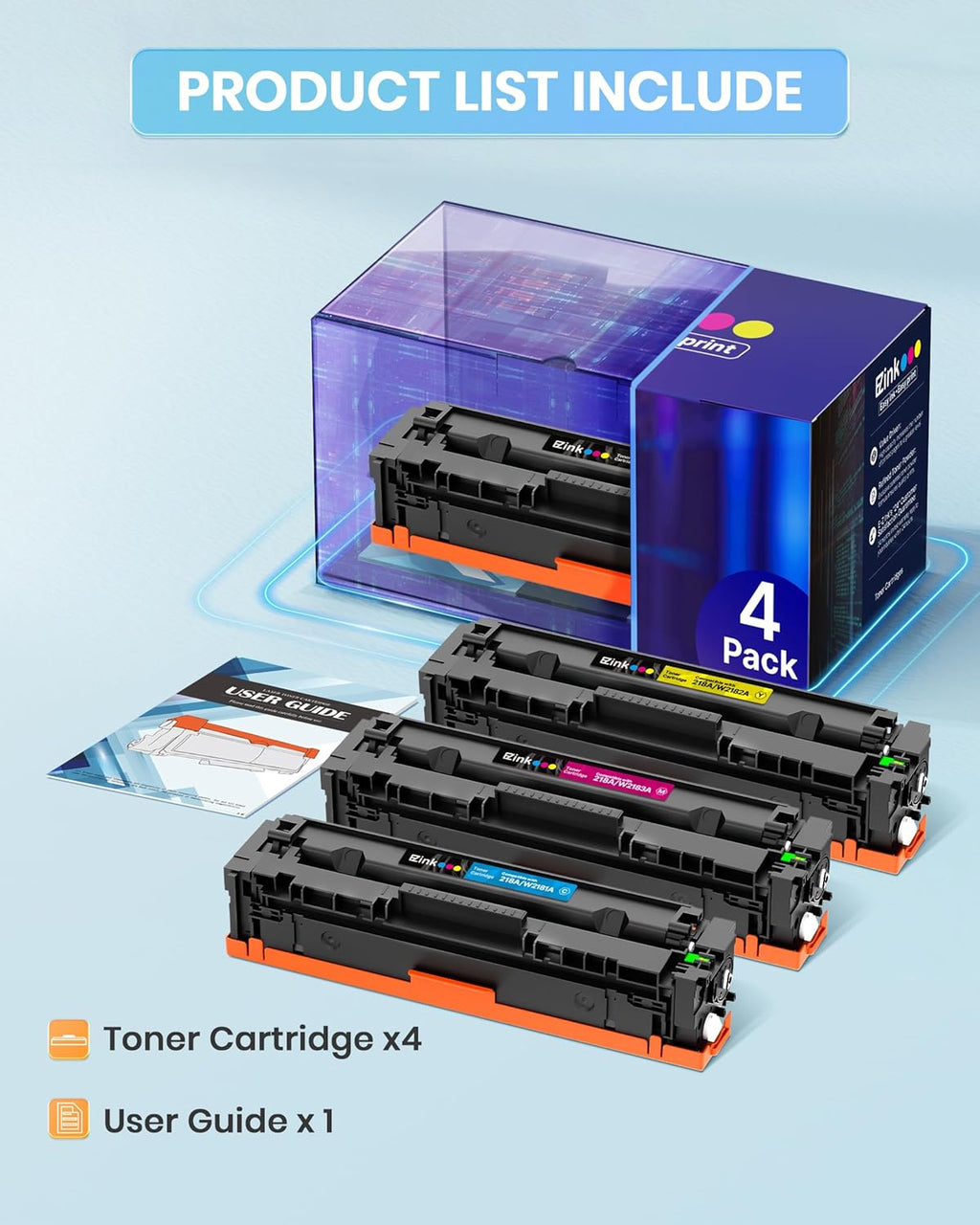 E-Z Ink Compatible HP 218A Toner Cartridges 4 Pack with Chip for HP 218A Toner HP 218 218X for HP Color LaserJet pro MFP 3301fdw Toner 3301cdw 3201dw 3301sdw Printer Ink Set W2180A W2180X (BCMY)
