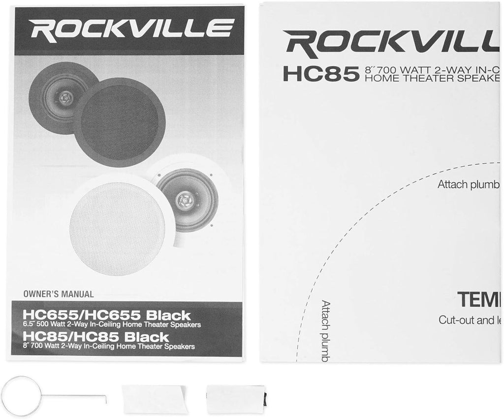 Rockville HC85 8-in 700-Watt in-Ceiling Home Theater Speakers 8-Ohm Black, Polypropylene Cone, Mylar Dome Tweeter, Paintable Grills, 4-Piece