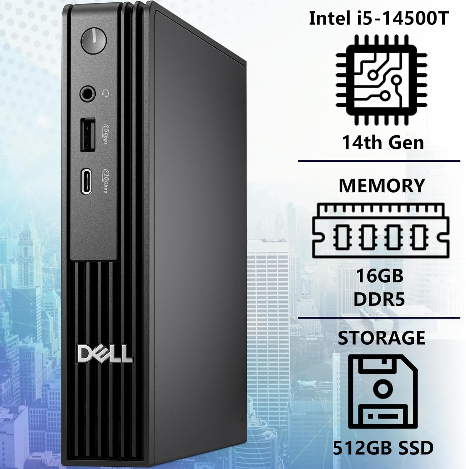 Dell OptiPlex Next-Generation, Pro Micro Business Desktop, Intel i5-14500T, 14-Core, up to 4.8 GHz, 16GB DDR5 RAM, 512GB NVMe SSD, WiFi 6E, Bluetooth, Windows 11 Pro, HDMI, DisplayPort