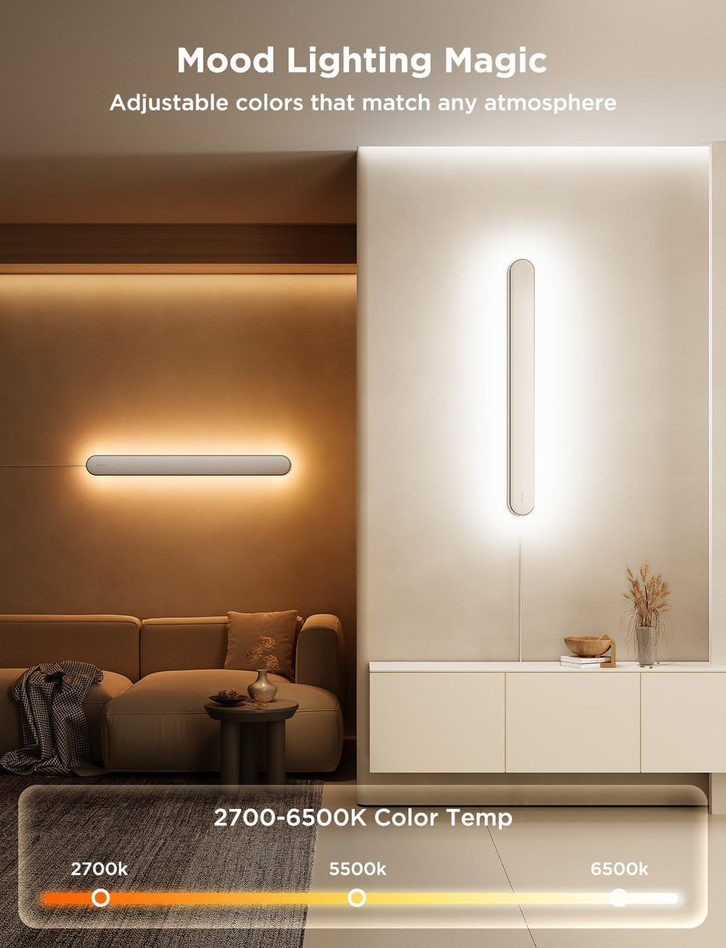 Govee Wall Sconces Set of Two, RGBIC LED Wall Lights, Works with Matter & Alexa, Music Sync, Plug in Wall Mount Light, Dimmable Modern Room Light for Living Room Bedroom Hallway, 2 Pack