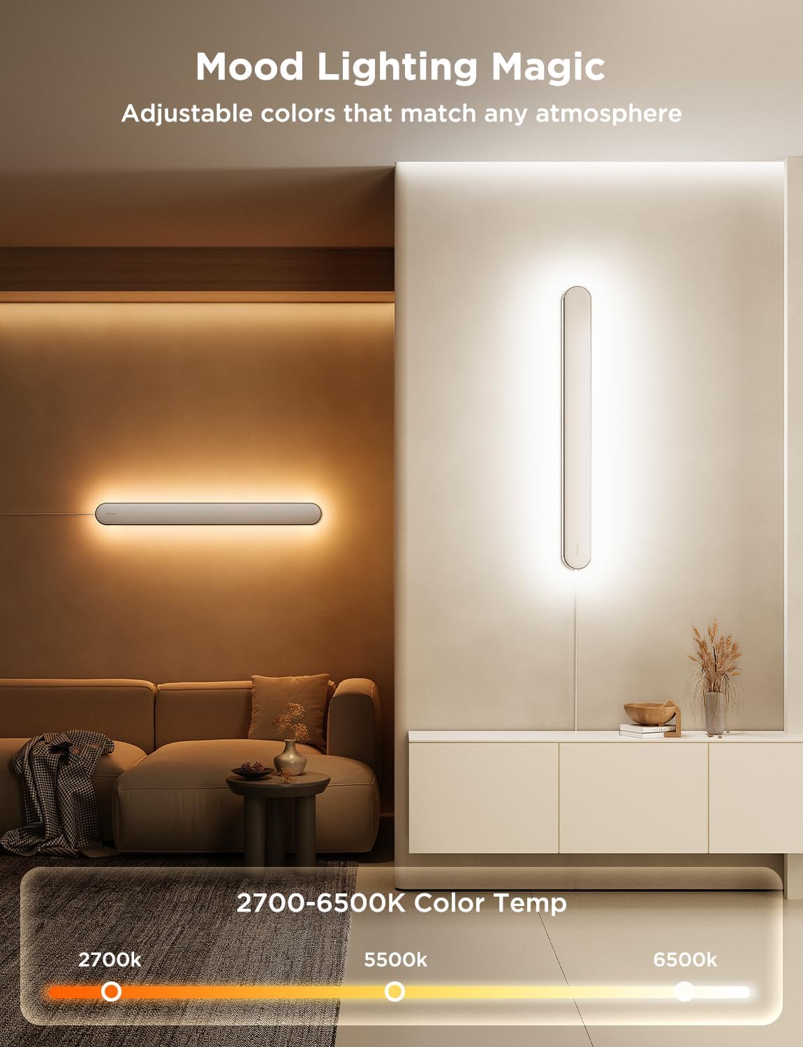 Govee Wall Sconces Set of Two, RGBIC LED Wall Lights, Works with Matter & Alexa, Music Sync, Plug in Wall Mount Light, Dimmable Modern Room Light for Living Room Bedroom Hallway, 2 Pack