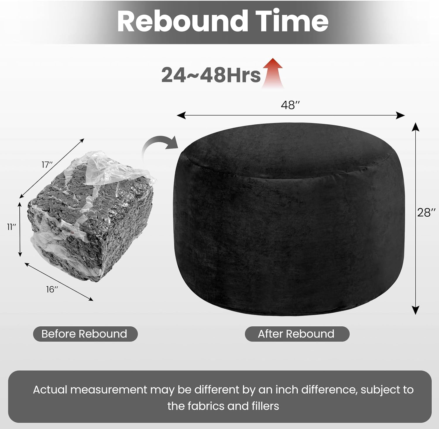 Memory Foam Bean Bag Chair, Oversized Sofa for Adults, Teens & Kids, Removable Velvet Cover, Ultra Comfortable for Gaming, Bedroom, Living Room, or Dorm(Black, 4ft w/Footstool)