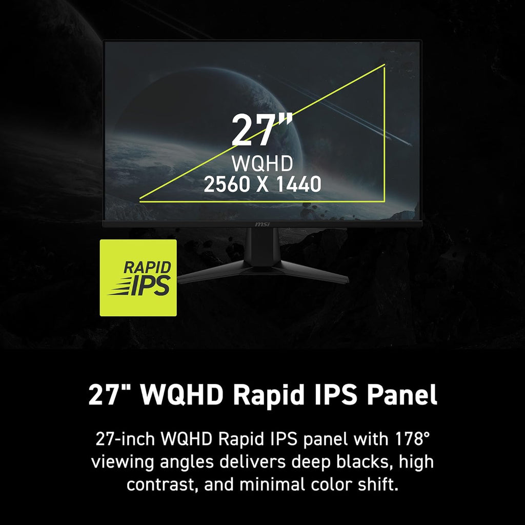 msi MAG 275QF E20 27-inch 2560 x 1440 (WQHD) Gaming Monitor, 200Hz, FreeSync Premium, HDR Ready, HDMI, VGA Port, VESA Mountable, Tilt, 4-Side Slim Bezel, 0.5ms, Black