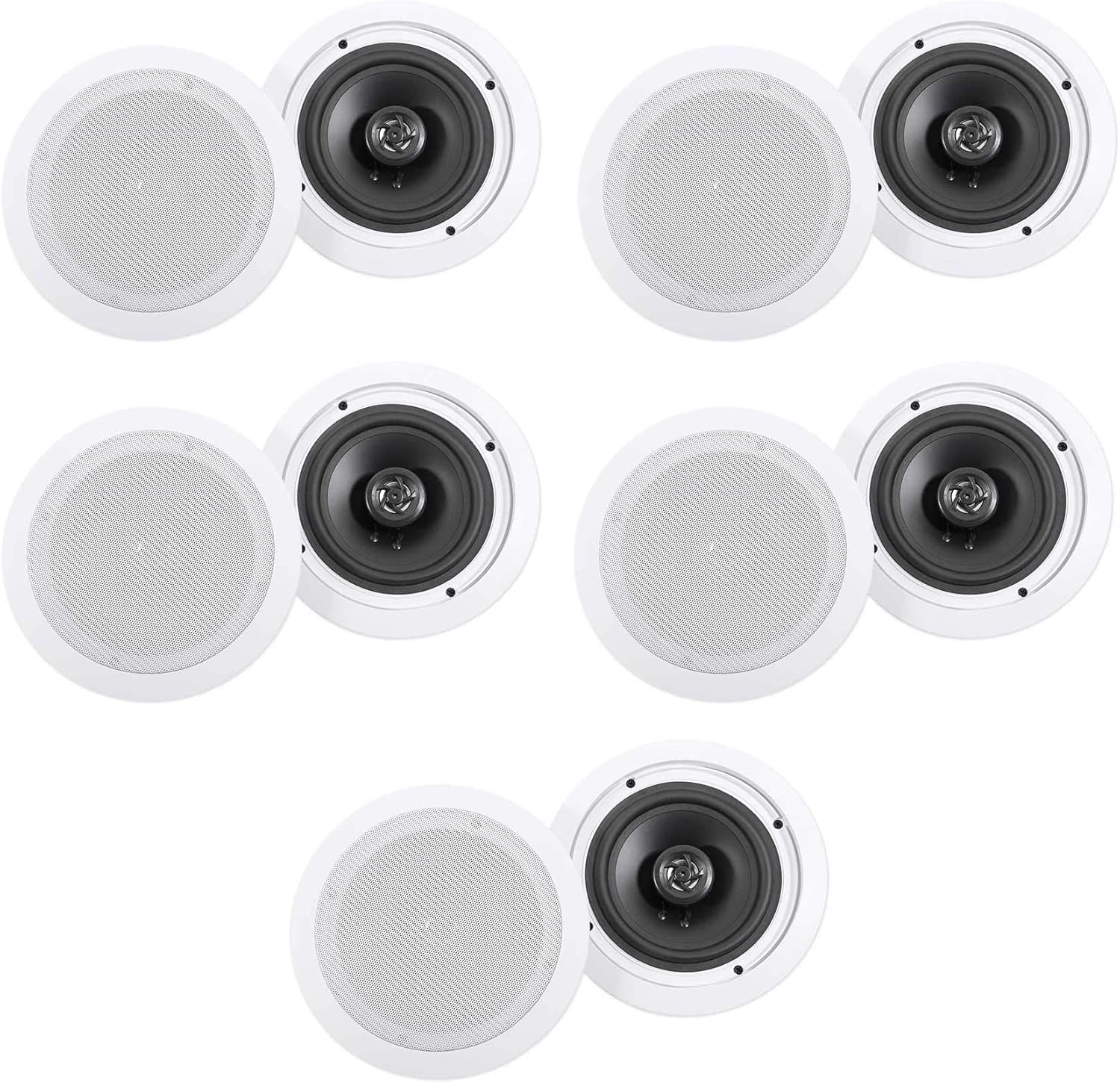 Rockville HC655 6.5 in 500 Watt 2-Way in-Ceiling Home Theater Speakers 8 Ohm, Aim-able Swivel Tweeter, Paintable Grills, Clear Audio, for Home Theater and Multi-Room Audio, 5-Pairs